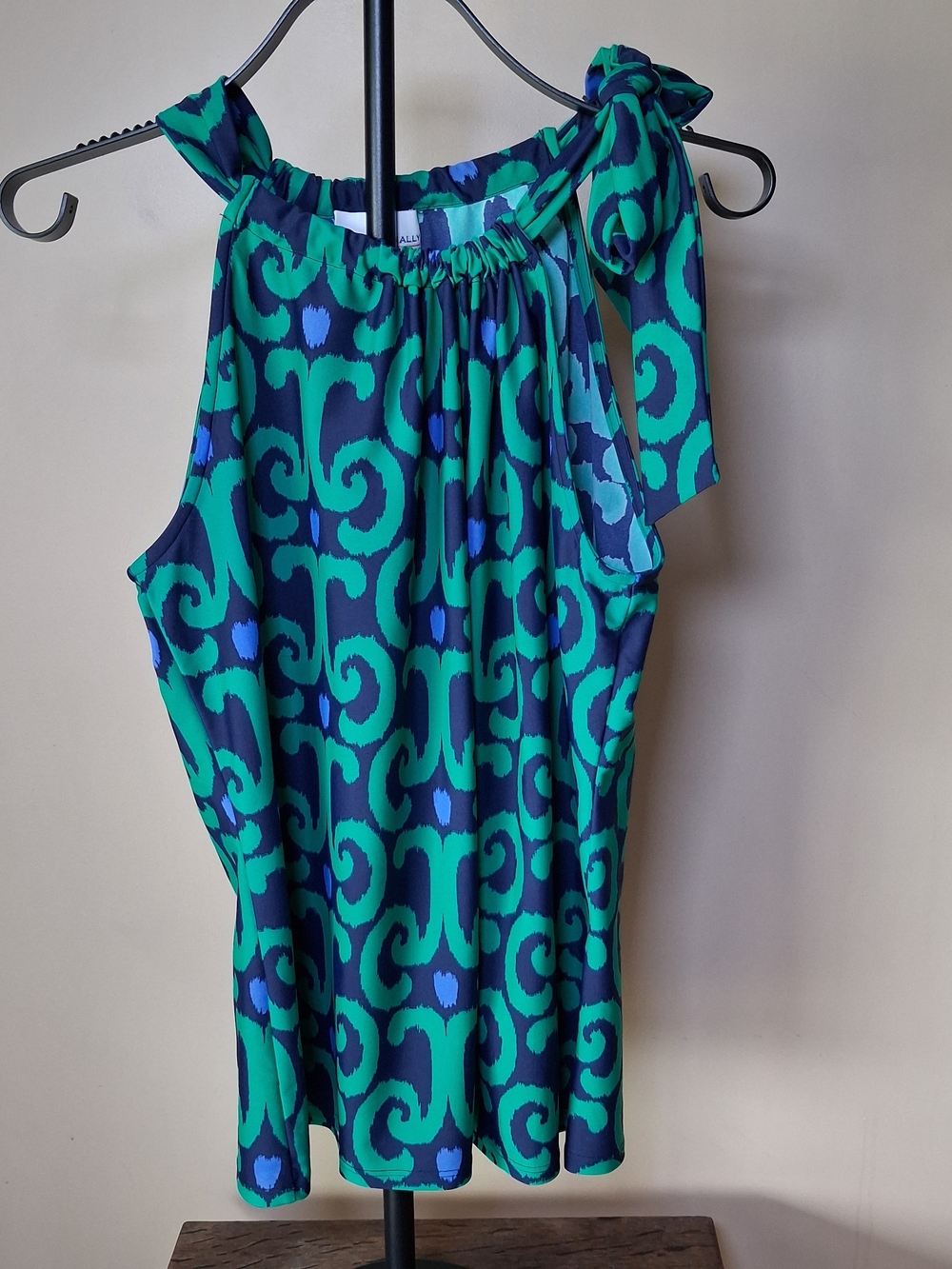 Jude Connally Womens's Green & Blue Tie Neck Halter Top; Size M